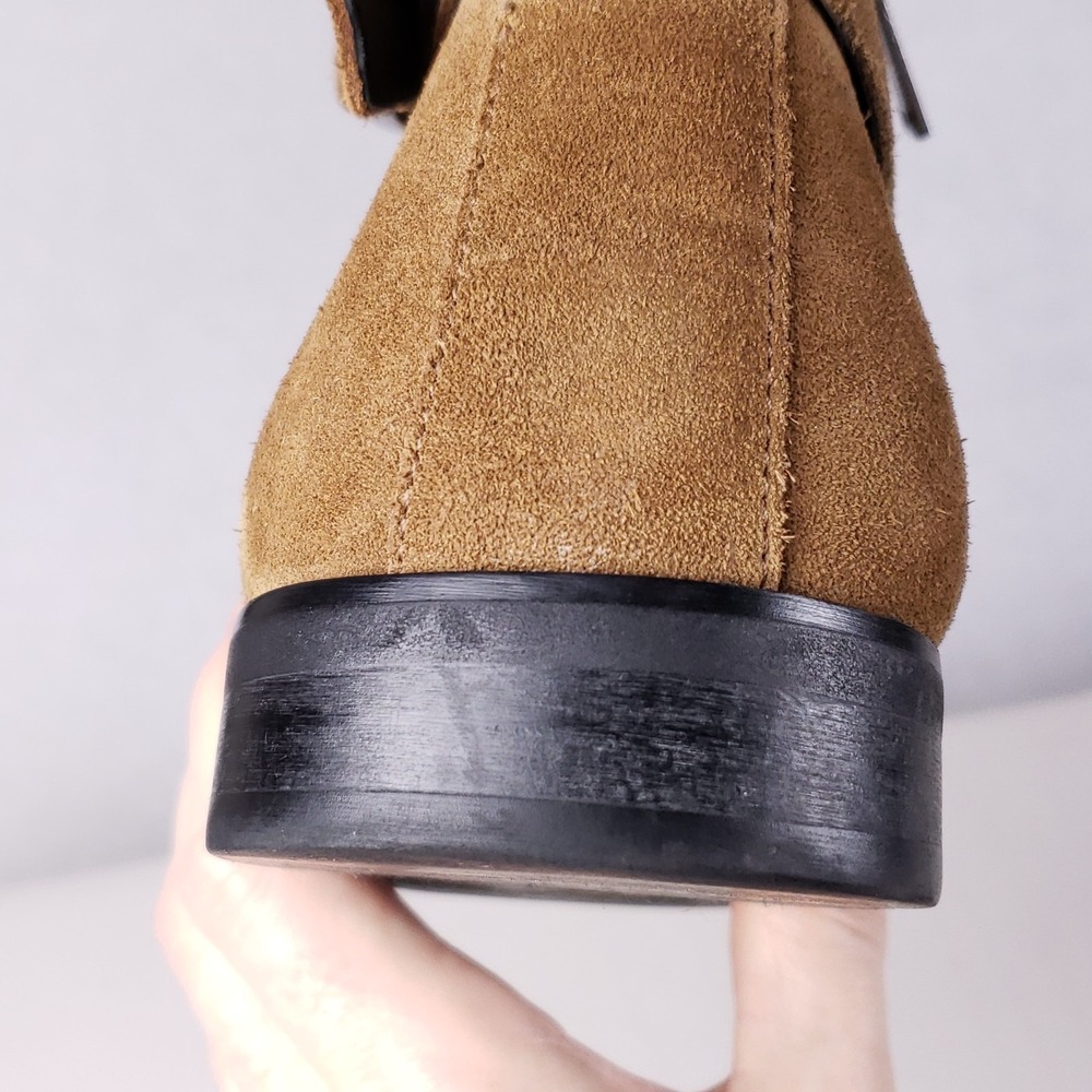 Karl Lagerfeld Paris Suede Ankle Boots 9.5M Buckle Strap Brown Jodhpur Zip-Up - Picture 10 of 16